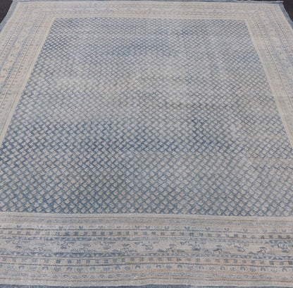 Minimalist Antique Persian Tabriz Rug with All Over Field in Light Blue Tones Minimalist Antique Persian Tabriz Rug with All Over Field and Light Blue, rug R20 - 0821, country of origin / type: Iran/ Tabriz , circa 1930. This Tabriz rug fea... - Keivan Woven ArtsR20 - 0821 - 13246Rug