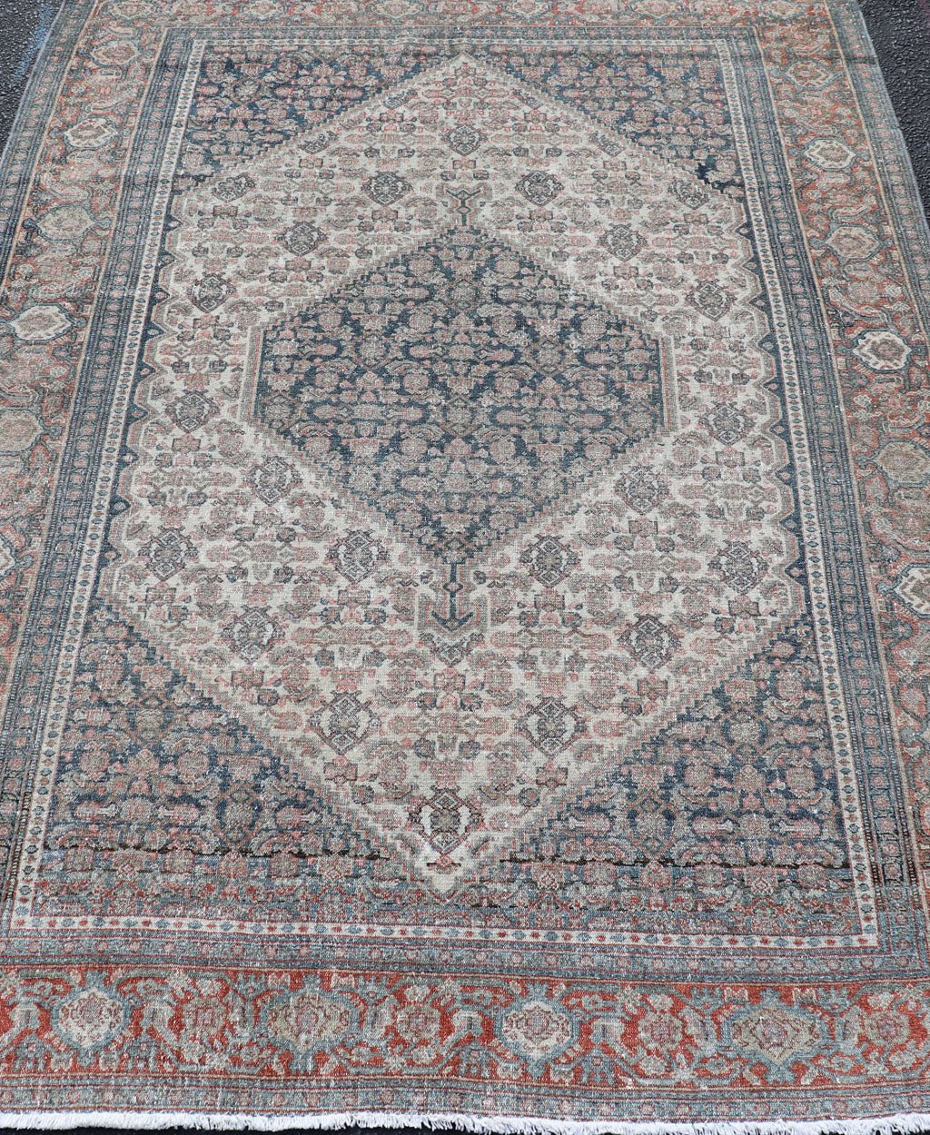 Antique Persian Fine Senneh Rug with Medallion and Tribal Geometric Design Medallion geometric design Senneh antique rug from Persia in various color tones, rug R20 - 0822, country of origin / type: Iran / Senneh, circa 1910. This incredibl... - Keivan Woven ArtsR20 - 0822 - 13242Rug