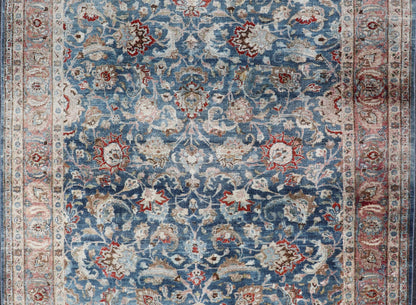 Antique Persian Mashad with Medium in Boteh Blue Background, Salmon Border Antique Persian Mashad rug with blue background and light rose border. Rug / R20 - 0824 Mashad is a major city in the north eastern Iran, located in the Khorossan Provin... - Keivan Woven ArtsR20 - 0824 - 13250