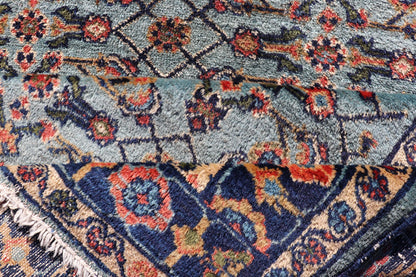 Dark and Blue Persian Antique Malayer Rug with Sub - Geometric Design Intricately designed antique Malayer small rug in light navy and light blue, rug R20 - 0827, country of origin / type: Iran / Malayer, circa 1920. This beautiful antique Ma... - Keivan Woven ArtsR20 - 0827 - 13350