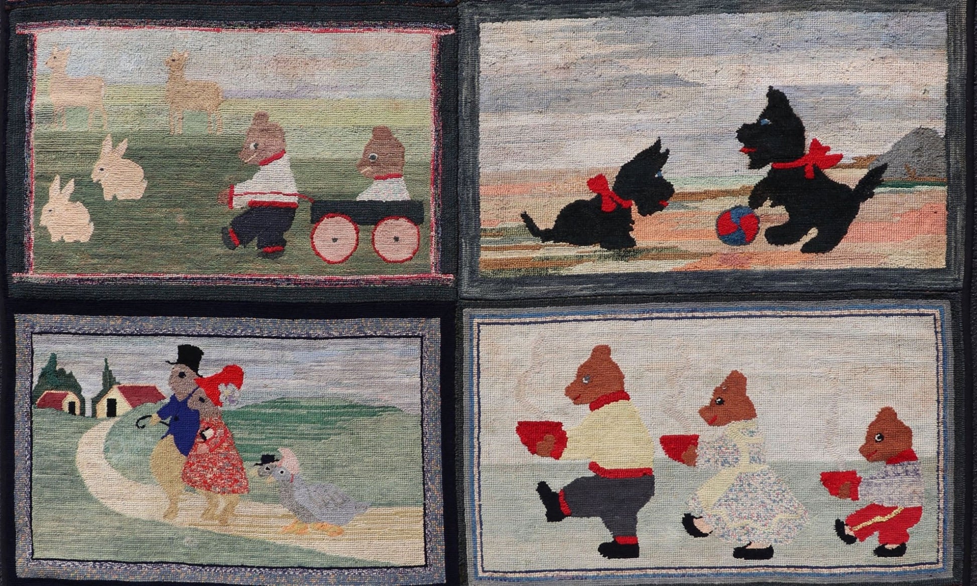 Large American Antique Hooked Rug with Panel of Children's Rhymes in different character , Keivan Woven Arts/ rug R20 - 0829, country of origin / type: United States / Hooked, circa 1900 Measures: 6'8 x 8'2 This stunning antique hooked rug ... - Keivan Woven ArtsR20 - 0829 - 13358Rug