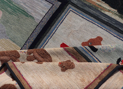 Large American Antique Hooked Rug with Panel of Children's Rhymes in different character , Keivan Woven Arts/ rug R20 - 0829, country of origin / type: United States / Hooked, circa 1900 Measures: 6'8 x 8'2 This stunning antique hooked rug ... - Keivan Woven ArtsR20 - 0829 - 13358
