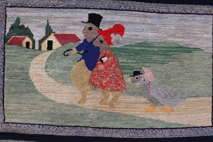 Large American Antique Hooked Rug with Panel of Children's Rhymes in different character , Keivan Woven Arts/ rug R20 - 0829, country of origin / type: United States / Hooked, circa 1900 Measures: 6'8 x 8'2 This stunning antique hooked rug ... - Keivan Woven ArtsR20 - 0829 - 13358Rug