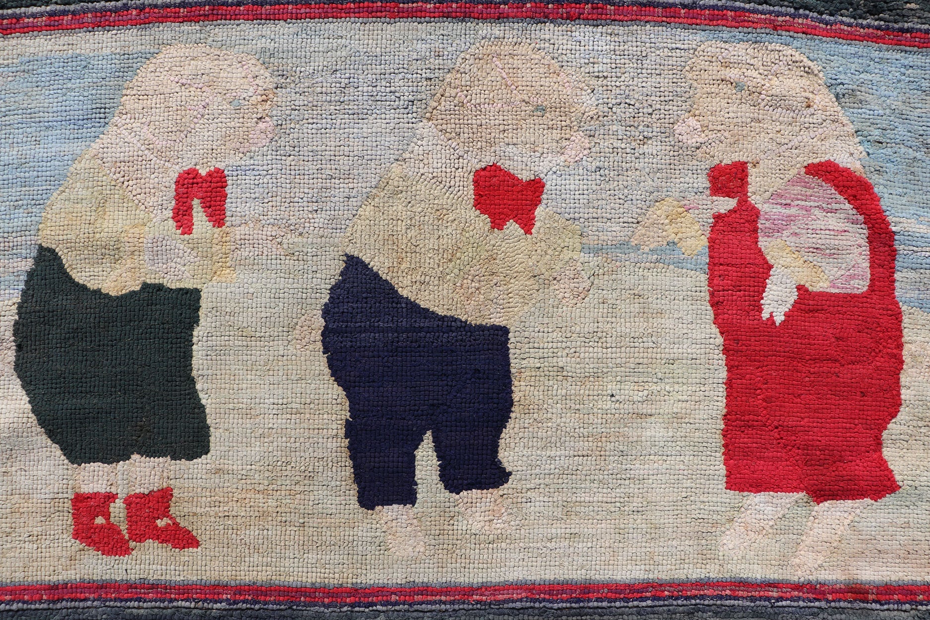 Large American Antique Hooked Rug with Panel of Children's Rhymes in different character , Keivan Woven Arts/ rug R20 - 0829, country of origin / type: United States / Hooked, circa 1900 Measures: 6'8 x 8'2 This stunning antique hooked rug ... - Keivan Woven ArtsR20 - 0829 - 13358
