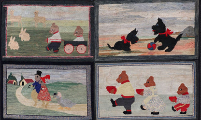 Large American Antique Hooked Rug with Panel of Children's Rhymes in different character , Keivan Woven Arts/ rug R20 - 0829, country of origin / type: United States / Hooked, circa 1900 Measures: 6'8 x 8'2 This stunning antique hooked rug ... - Keivan Woven ArtsR20 - 0829 - 13358