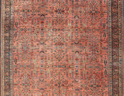 Measures: 14'10 x 20'0 Distressed Antique Persian Mahal Rug In Faded Red With All - Over Floral Design. Keivan Woven Arts / rug R20 - 0833, country of origin / type: Iran / Mahal, circa 1920s This beautiful antique Persian Mahal rug features an ... - Keivan Woven ArtsR20 - 0833 - 13368