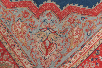 Large Antique Turkish Oushak Rug in Vibrant Blue and Red with Medallion Design Squared Shape Antique Turkish Oushak rug in vibrant blue, red, medallion geometric design, kwarugs Keivan Woven Arts / R20 - 0834. Colorful Oushak in vibrant colors. ... - Keivan Woven ArtsR20 - 0834 - 13374Rug