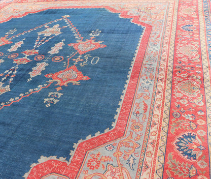 Large Antique Turkish Oushak Rug in Vibrant Blue and Red with Medallion Design Squared Shape Antique Turkish Oushak rug in vibrant blue, red, medallion geometric design, kwarugs Keivan Woven Arts / R20 - 0834. Colorful Oushak in vibrant colors. ... - Keivan Woven ArtsR20 - 0834 - 13374Rug