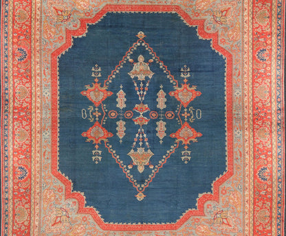 Large Antique Turkish Oushak Rug in Vibrant Blue and Red with Medallion Design Squared Shape Antique Turkish Oushak rug in vibrant blue, red, medallion geometric design, kwarugs Keivan Woven Arts / R20 - 0834. Colorful Oushak in vibrant colors. ... - Keivan Woven ArtsR20 - 0834 - 13374Rug