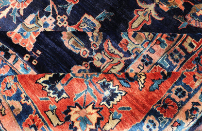 Antique Sarouk Farahan Rug with All - Over Floral Pattern in Navy and Orange - Red Border. Antique Sarouk Farahan rug with all over floral design. Keivan Woven Arts / rug R20 - 0835, country of origin / type: Iran / Sarouk Farahan, circa 1910's, Measures... - Keivan Woven ArtsR20 - 0835 - 13380Rug