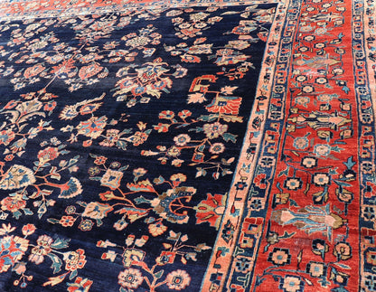 Antique Sarouk Farahan Rug with All - Over Floral Pattern in Navy and Orange - Red Border. Antique Sarouk Farahan rug with all over floral design. Keivan Woven Arts / rug R20 - 0835, country of origin / type: Iran / Sarouk Farahan, circa 1910's, Measures... - Keivan Woven ArtsR20 - 0835 - 13380Rug