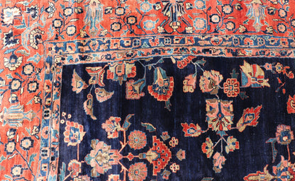 Antique Sarouk Farahan Rug with All - Over Floral Pattern in Navy and Orange - Red Border. Antique Sarouk Farahan rug with all over floral design. Keivan Woven Arts / rug R20 - 0835, country of origin / type: Iran / Sarouk Farahan, circa 1910's, Measures... - Keivan Woven ArtsR20 - 0835 - 13380Rug