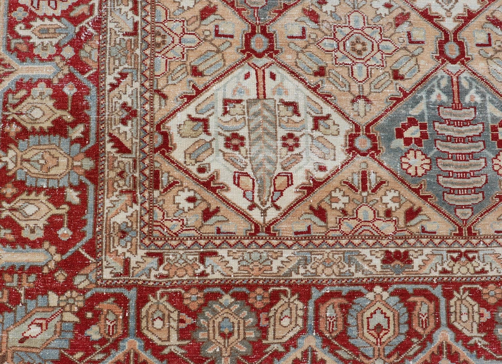 Antique Persian All - Over Diamond Design Bakhtiari Rug in Multi Colors With Red. Keivan Woven Arts / rug R20 - 0836, country of origin / type: Iran / Bakhtiari, circa 1920 Measures: 12'11 x 15'6 Persian Bakhtiari rugs are in fact tribal pieces that... - Keivan Woven ArtsR20 - 0836 - 13386Rug