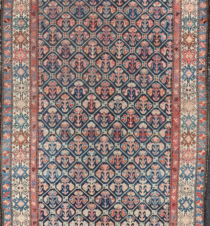 Tribal Persian Hamedan Rug in Blue, Red, Brown, and Ivory Tribal Persian Hamedan rug in midnight blue, red, cream. Keivan Woven Arts / rug R20 - 0838, country of origin / type: Iran / Hamedan, circa 1920 This Persian Hamedan features a uniq... - Keivan Woven ArtsR20 - 0838 - 13336Rug
