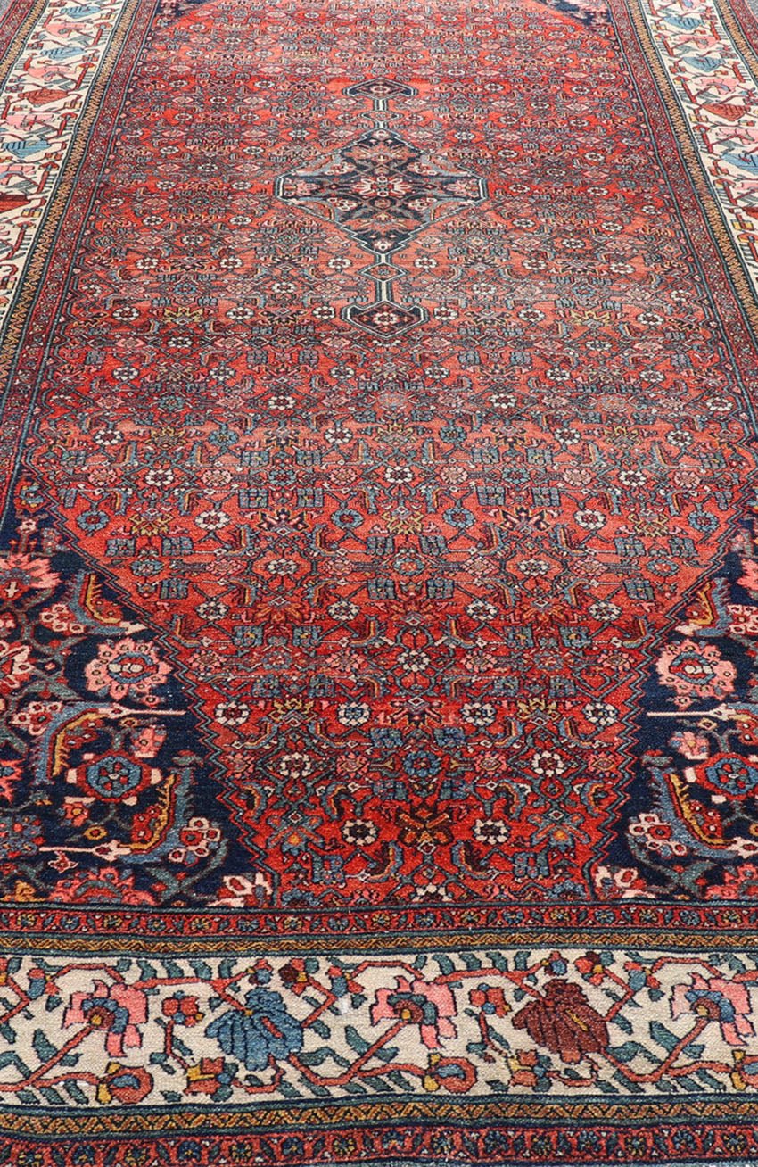 Finely Woven Large Antique Persian Gallery Rug in Rich Blue, Brick Red Finely woven sub geometric pattern Bibikabad antique Persianlarge gallery runner rug in rich blue, brick red and multi colors, rug R20 - 0902, country of origin / type: Iran / ... - Keivan Woven ArtsR20 - 0902 - 14014Rug