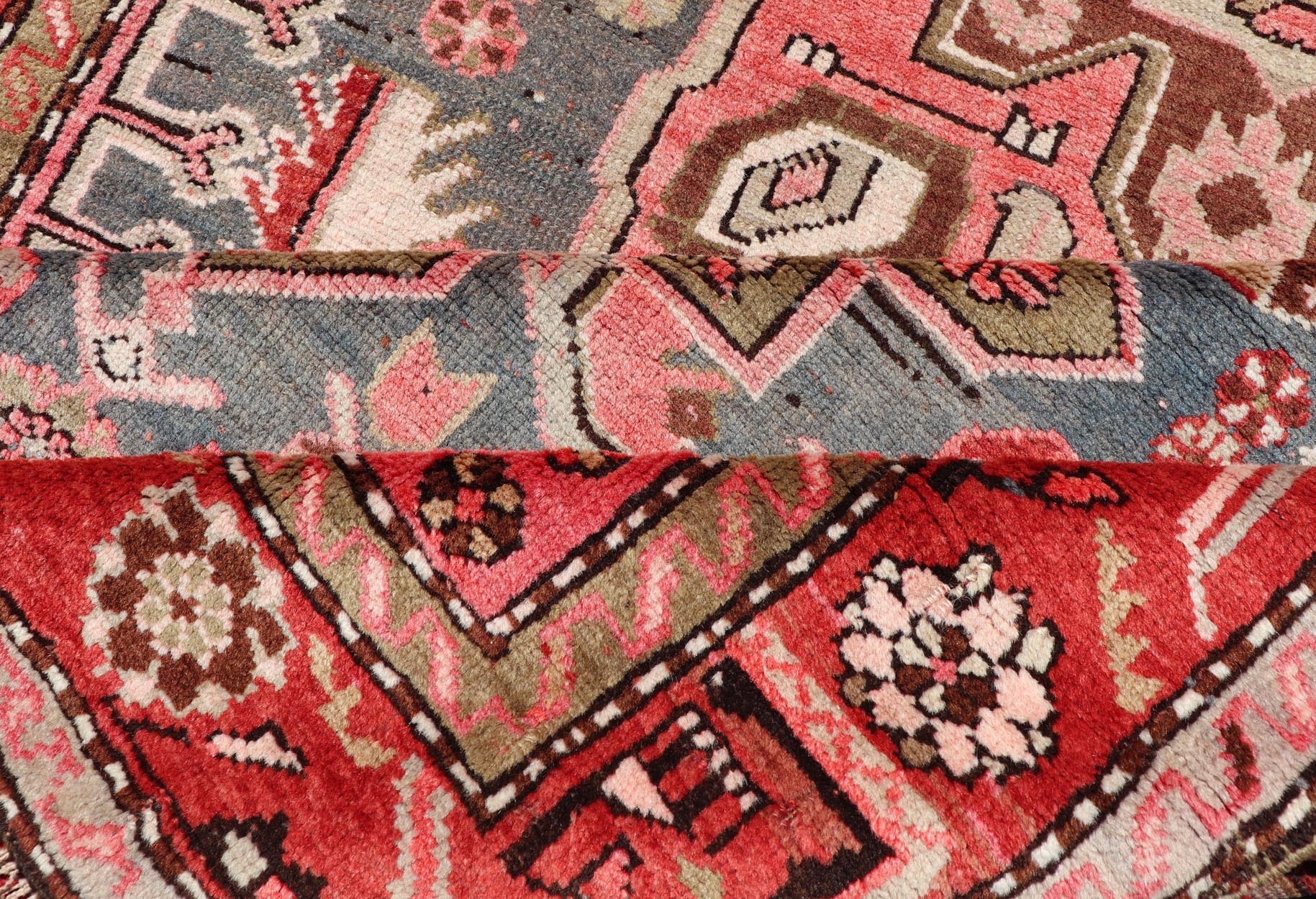 Antique Caucasian Karabagh Gallery Runner With Large Medallions Of Pink And Red. Keivan Woven Arts / rug R20 - 0907, country of origin / type: Caucus / Caucasian, circa 1930. Measures: 4'1 x 9'2 This antique Karabagh rug displays an intricate desi... - Keivan Woven ArtsR20 - 0907 - 14158
