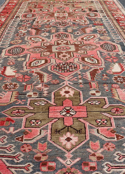 Antique Caucasian Karabagh Gallery Runner With Large Medallions Of Pink And Red. Keivan Woven Arts / rug R20 - 0907, country of origin / type: Caucus / Caucasian, circa 1930. Measures: 4'1 x 9'2 This antique Karabagh rug displays an intricate desi... - Keivan Woven ArtsR20 - 0907 - 14158Rug
