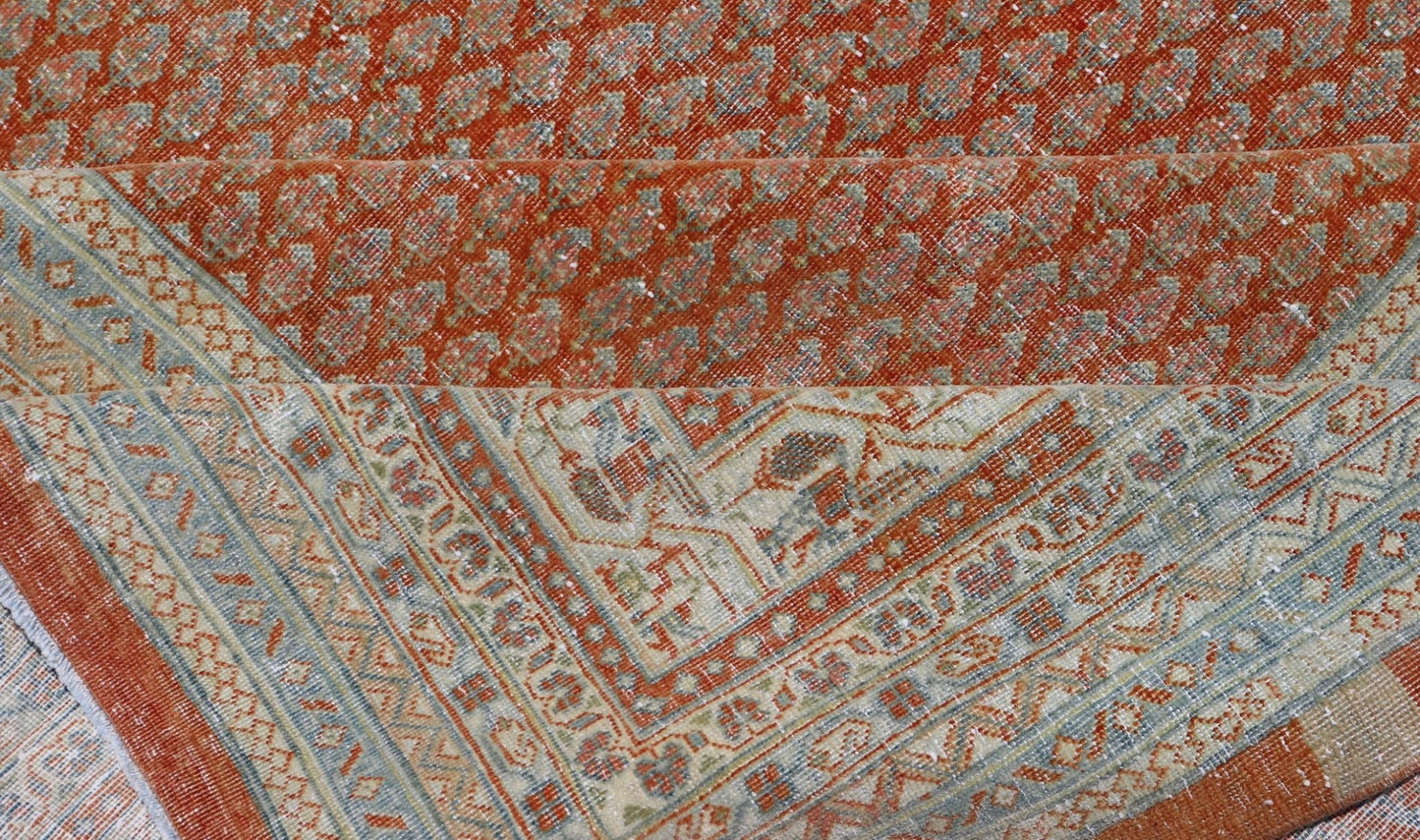Antique Persian Tabriz Rug with All - Over Design in Copper - Orange and red Background Keivan Woven Arts / rug R20 - 1001, country of origin / type: Iran/ Tabriz , circa 1920. Measures: 11'4 x 16'9 This Tabriz rug features a relatively intricate ... - Keivan Woven ArtsR20 - 1001 - 14082Rug
