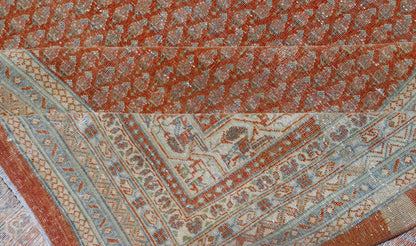 Antique Persian Tabriz Rug with All - Over Design in Copper - Orange and red Background Keivan Woven Arts / rug R20 - 1001, country of origin / type: Iran/ Tabriz , circa 1920. Measures: 11'4 x 16'9 This Tabriz rug features a relatively intricate ... - Keivan Woven ArtsR20 - 1001 - 14082Rug