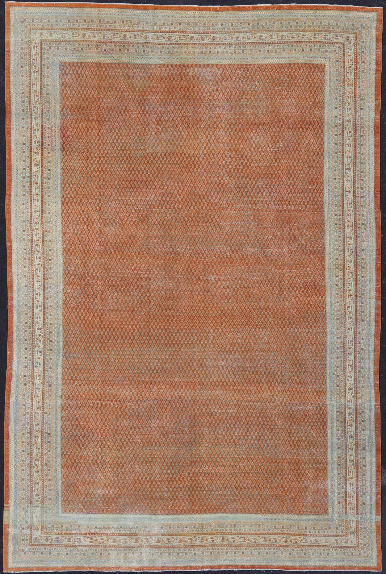 Antique Persian Tabriz Rug with All - Over Design in Copper - Orange and red Background Keivan Woven Arts / rug R20 - 1001, country of origin / type: Iran/ Tabriz , circa 1920. Measures: 11'4 x 16'9 This Tabriz rug features a relatively intricate ... - Keivan Woven ArtsR20 - 1001 - 14082Rug