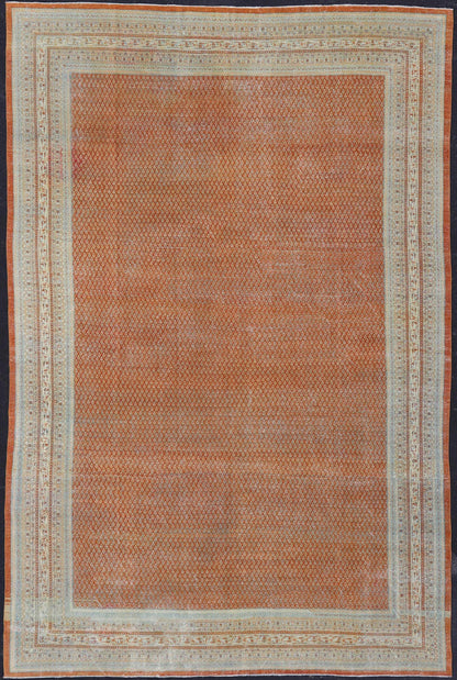 Antique Persian Tabriz Rug with All - Over Design in Copper - Orange and red Background Keivan Woven Arts / rug R20 - 1001, country of origin / type: Iran/ Tabriz , circa 1920. Measures: 11'4 x 16'9 This Tabriz rug features a relatively intricate ... - Keivan Woven ArtsR20 - 1001 - 14082Rug