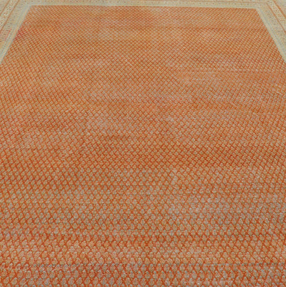 Antique Persian Tabriz Rug with All - Over Design in Copper - Orange and red Background Keivan Woven Arts / rug R20 - 1001, country of origin / type: Iran/ Tabriz , circa 1920. Measures: 11'4 x 16'9 This Tabriz rug features a relatively intricate ... - Keivan Woven ArtsR20 - 1001 - 14082