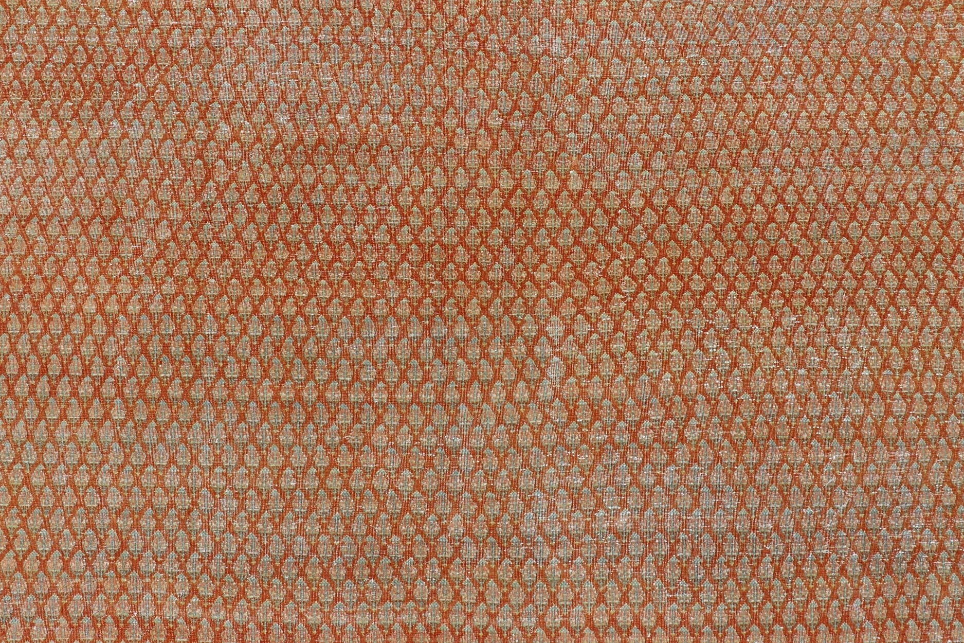 Antique Persian Tabriz Rug with All - Over Design in Copper - Orange and red Background Keivan Woven Arts / rug R20 - 1001, country of origin / type: Iran/ Tabriz , circa 1920. Measures: 11'4 x 16'9 This Tabriz rug features a relatively intricate ... - Keivan Woven ArtsR20 - 1001 - 14082