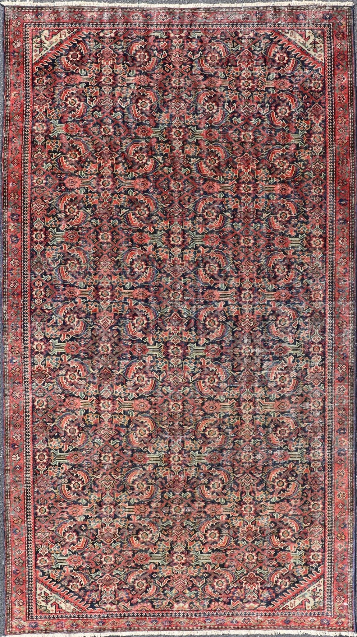 Antique Faraghan Fine Persian Rug in Navy Color Background And Jewel Tones. Keivan Woven Arts / Rug / R20 - 1003 / Type / Iran / Faraghan / Circa Early 20th Century. Measures: 2'10 x 5'6 This exquisite antique Faraghan fine Persian rug displays a ... - Keivan Woven ArtsR20 - 1003 - 14088Rug