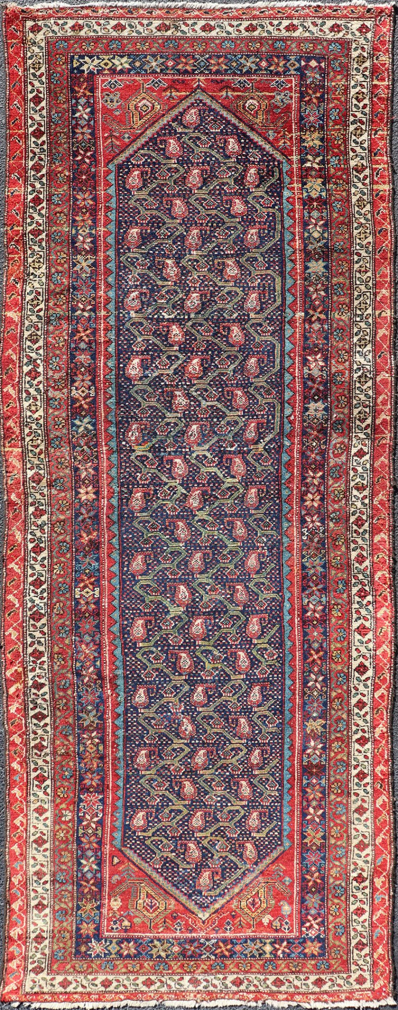 Antique Persian Malayer Runner with Sub - Geometric All - Over Design in Multicolors Variegated Border Malayer antique runner from Persia with geometric floral central field design, Keivan Woven Arts / rug R20 - 1004, country of origin / type: Iran / ... - Keivan Woven ArtsR20 - 1004 - 14094Rug