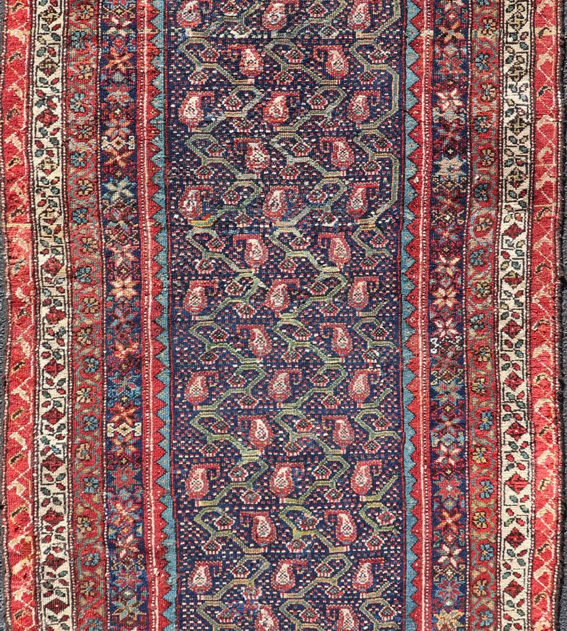 Antique Persian Malayer Runner with Sub - Geometric All - Over Design in Multicolors Variegated Border Malayer antique runner from Persia with geometric floral central field design, Keivan Woven Arts / rug R20 - 1004, country of origin / type: Iran / ... - Keivan Woven ArtsR20 - 1004 - 14094Rug