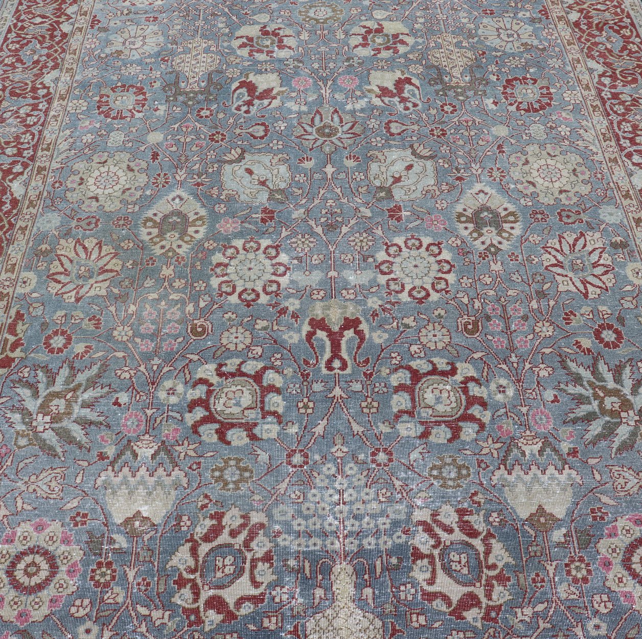Very Large Antique Turkish Gallery Rug with All - Over Design in Light Blue. 8'8 x 24'5 Very Large gallery Floral Turkish carpet from Turkey, rug R20 - 1006, country of origin / type: Turkey / Oushak, circa 1930, Large Gallery Runner, Large Galley rug,... - Keivan Woven ArtsR20 - 1006 - 14106