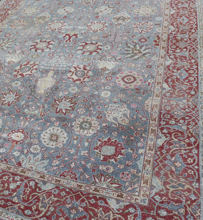 Very Large Antique Turkish Gallery Rug with All - Over Design in Light Blue. 8'8 x 24'5 Very Large gallery Floral Turkish carpet from Turkey, rug R20 - 1006, country of origin / type: Turkey / Oushak, circa 1930, Large Gallery Runner, Large Galley rug,... - Keivan Woven ArtsR20 - 1006 - 14106Rug