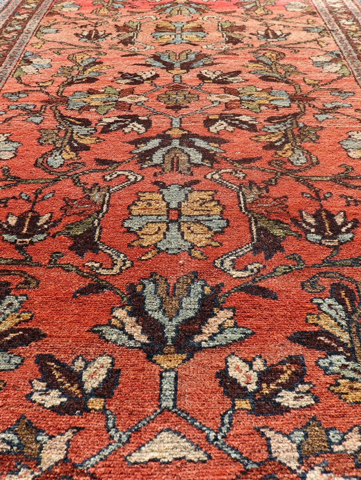 Antique Persian Hamadan Carpet with Floral Designs in Soft Orange Red and Brown Antique Hamadan rug in sub floral all - over design rug R20 - 1008, country of origin / Hamadan, circa 1920. This magnificent Hamadan features beautiful coloratio... - Keivan Woven ArtsR20 - 1008 - 14112Rug