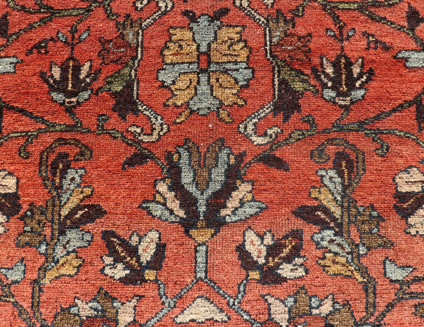 Antique Persian Hamadan Carpet with Floral Designs in Soft Orange Red and Brown Antique Hamadan rug in sub floral all - over design rug R20 - 1008, country of origin / Hamadan, circa 1920. This magnificent Hamadan features beautiful coloratio... - Keivan Woven ArtsR20 - 1008 - 14112Rug