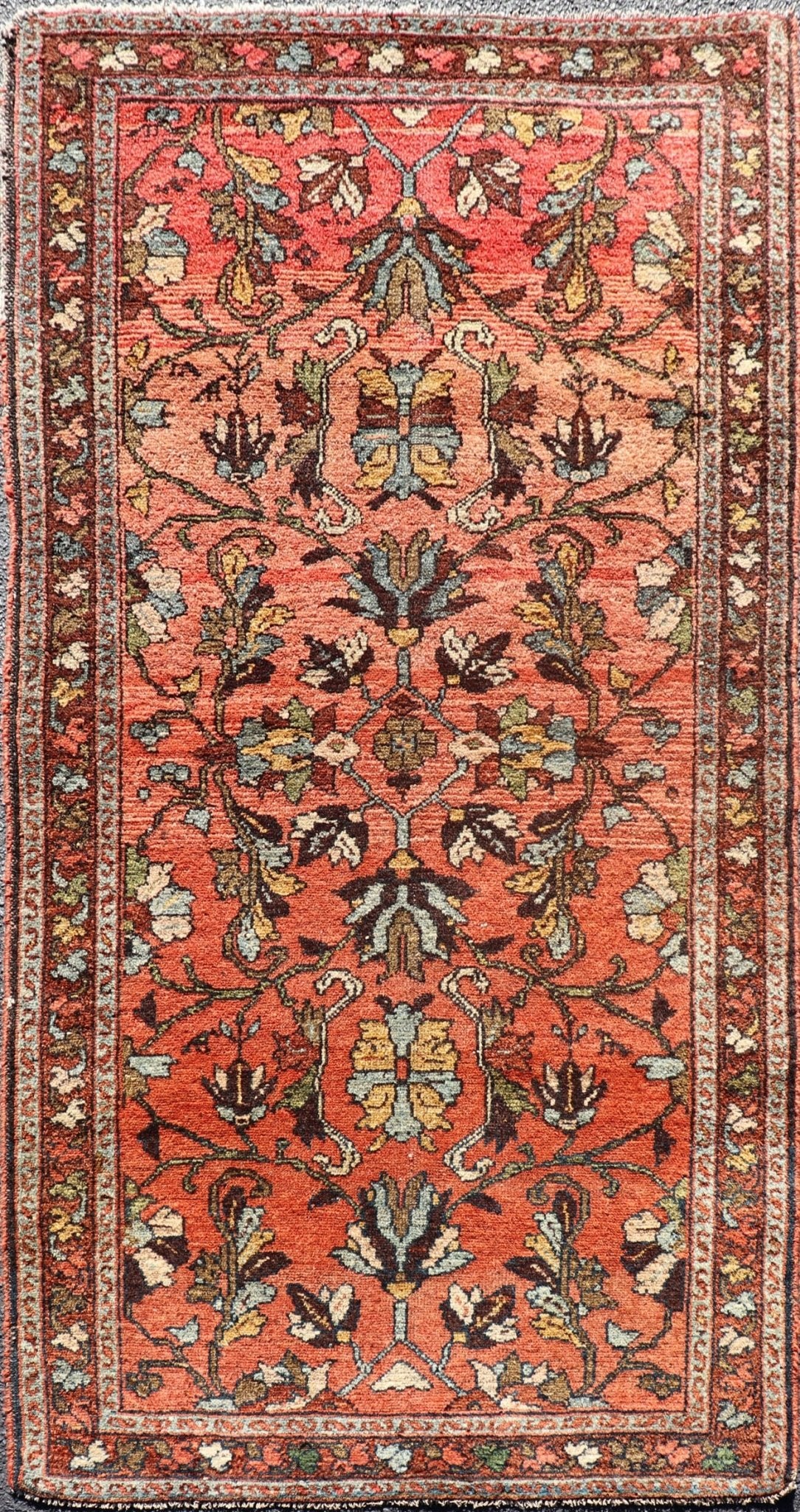 Antique Persian Hamadan Carpet with Floral Designs in Soft Orange Red and Brown Antique Hamadan rug in sub floral all - over design rug R20 - 1008, country of origin / Hamadan, circa 1920. This magnificent Hamadan features beautiful coloratio... - Keivan Woven ArtsR20 - 1008 - 14112Rug