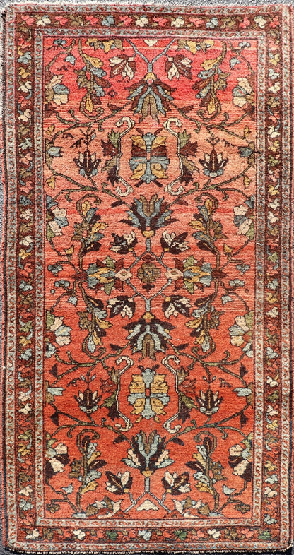 Antique Persian Hamadan Carpet with Floral Designs in Soft Orange Red and Brown Antique Hamadan rug in sub floral all - over design rug R20 - 1008, country of origin / Hamadan, circa 1920. This magnificent Hamadan features beautiful coloratio... - Keivan Woven ArtsR20 - 1008 - 14112Rug