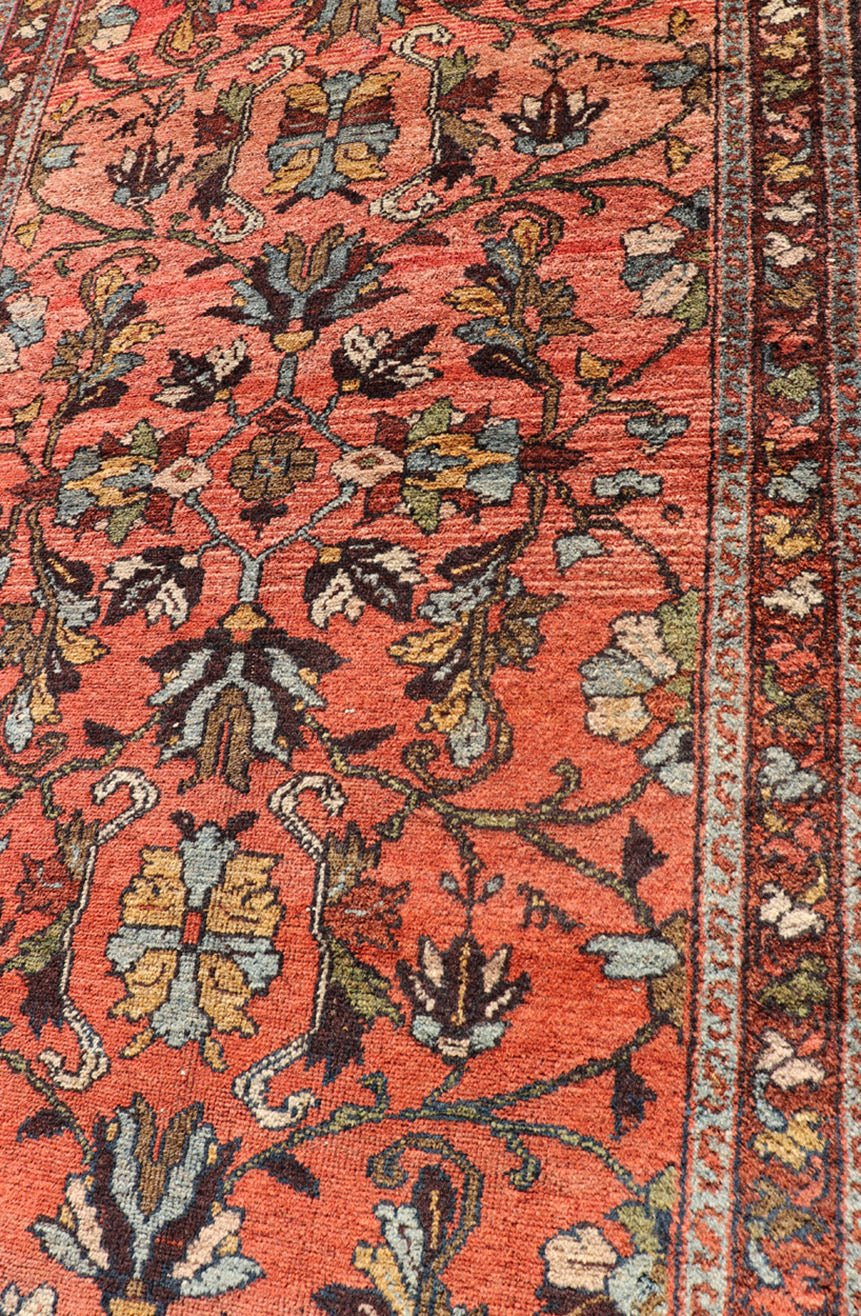Antique Persian Hamadan Carpet with Floral Designs in Soft Orange Red and Brown Antique Hamadan rug in sub floral all - over design rug R20 - 1008, country of origin / Hamadan, circa 1920. This magnificent Hamadan features beautiful coloratio... - Keivan Woven ArtsR20 - 1008 - 14112Rug