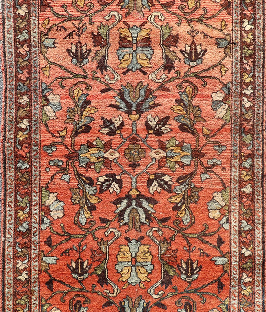 Antique Persian Hamadan Carpet with Floral Designs in Soft Orange Red and Brown Antique Hamadan rug in sub floral all - over design rug R20 - 1008, country of origin / Hamadan, circa 1920. This magnificent Hamadan features beautiful coloratio... - Keivan Woven ArtsR20 - 1008 - 14112Rug