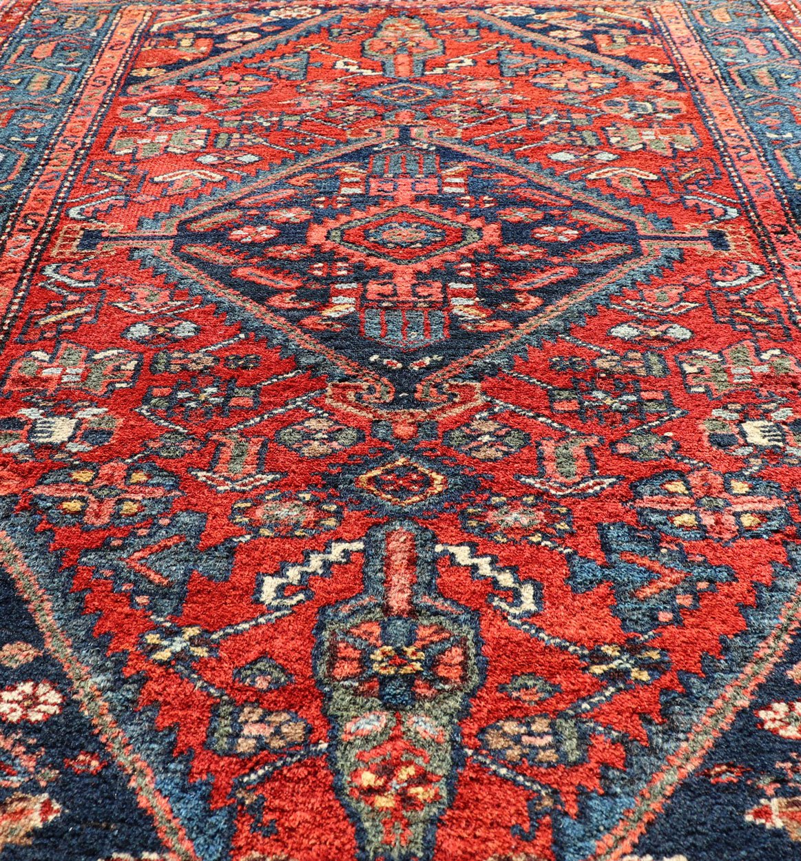 Antique Persian Hamadan Rug with Colorful Geometric Medallion Design Antique Persian Hamadan rug in rich colors with geometric design, Keivan Woven Arts / rug R20 - 1009, country of origin / type: Iran / Hamadan, circa 1920. This antique Pe... - Keivan Woven ArtsR20 - 1009 - 14118Rug