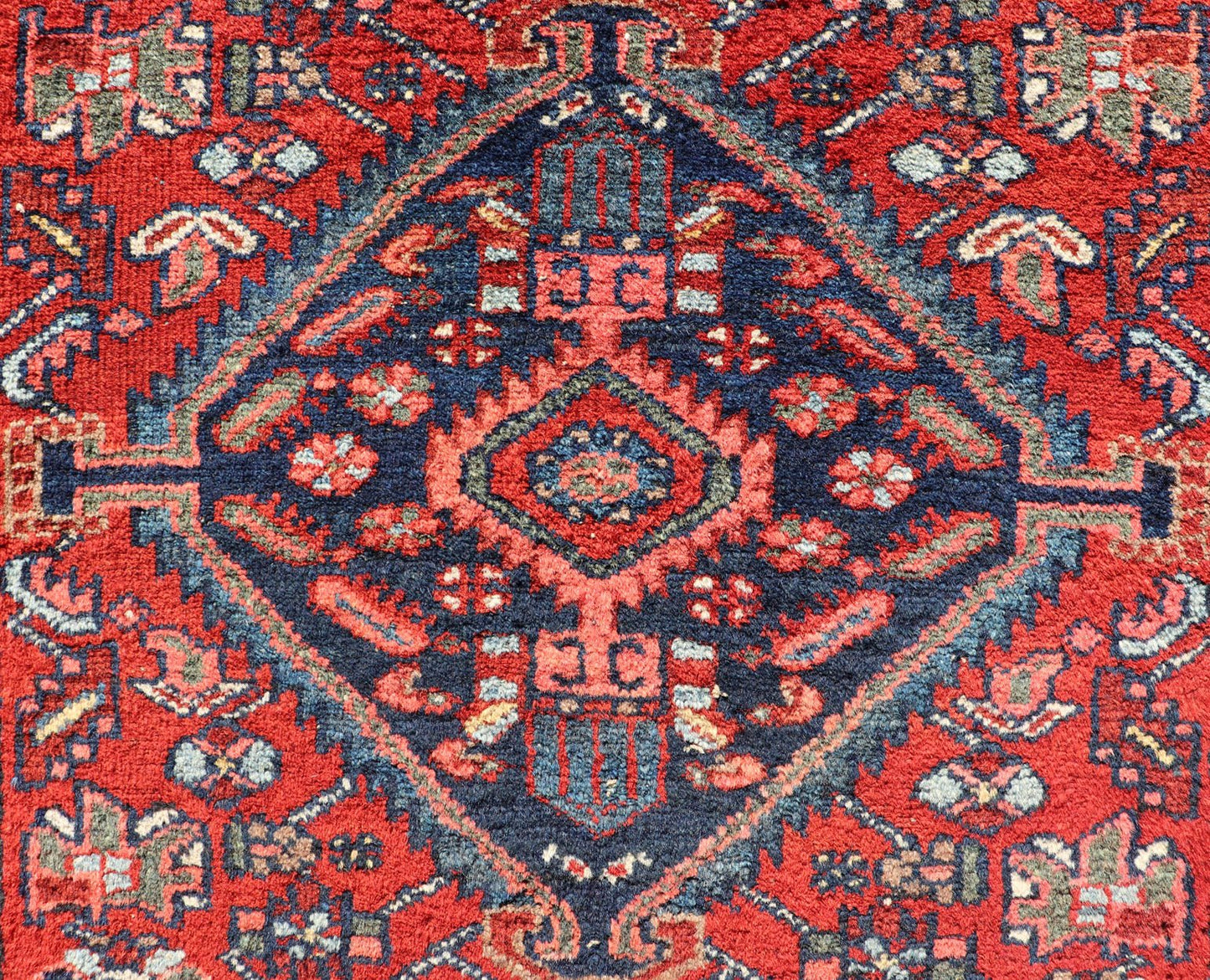 Antique Persian Hamadan Rug with Colorful Geometric Medallion Design Antique Persian Hamadan rug in rich colors with geometric design, Keivan Woven Arts / rug R20 - 1009, country of origin / type: Iran / Hamadan, circa 1920. This antique Pe... - Keivan Woven ArtsR20 - 1009 - 14118Rug