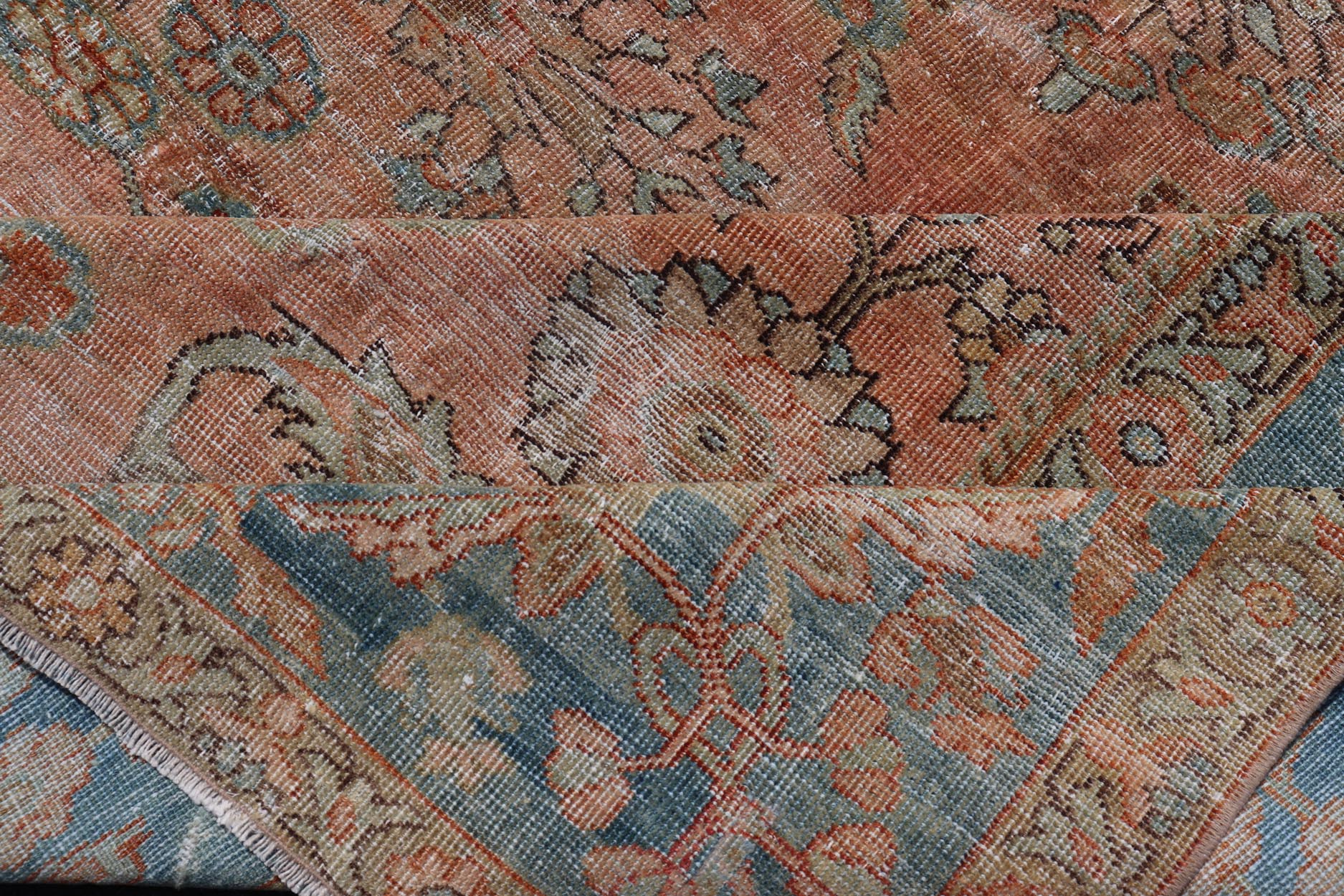 Antique Persian Muted Colored Sultanabad Mahal Rug with All Over Floral Design. Antique Mahal Sultanabad. Keivan Woven Arts; rug R20 - 1014, country of origin / type: Iran / Mahal, circa 1910. Measures: 9'2 x 11'11 This Antique Persian Sultanabad M... - Keivan Woven ArtsR20 - 1014 - 14132Rug