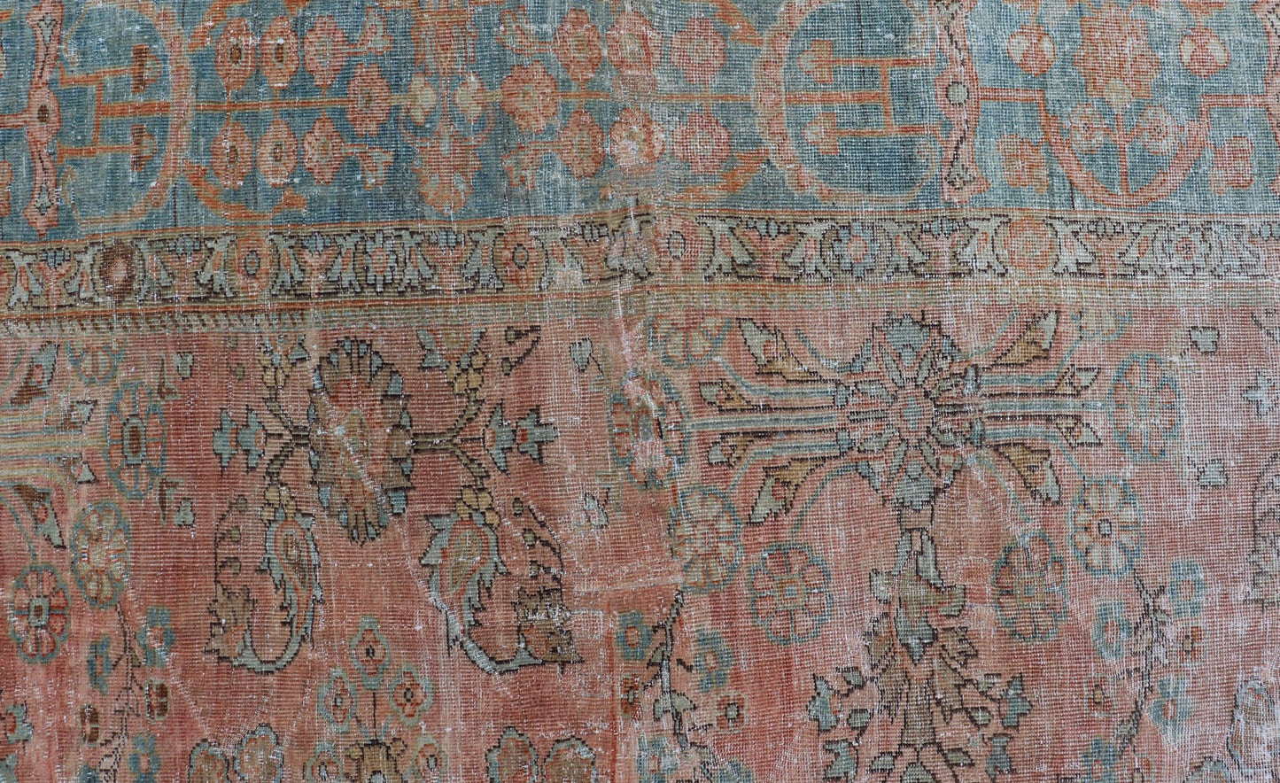 Antique Persian Muted Colored Sultanabad Mahal Rug with All Over Floral Design. Antique Mahal Sultanabad. Keivan Woven Arts; rug R20 - 1014, country of origin / type: Iran / Mahal, circa 1910. Measures: 9'2 x 11'11 This Antique Persian Sultanabad M... - Keivan Woven ArtsR20 - 1014 - 14132Rug