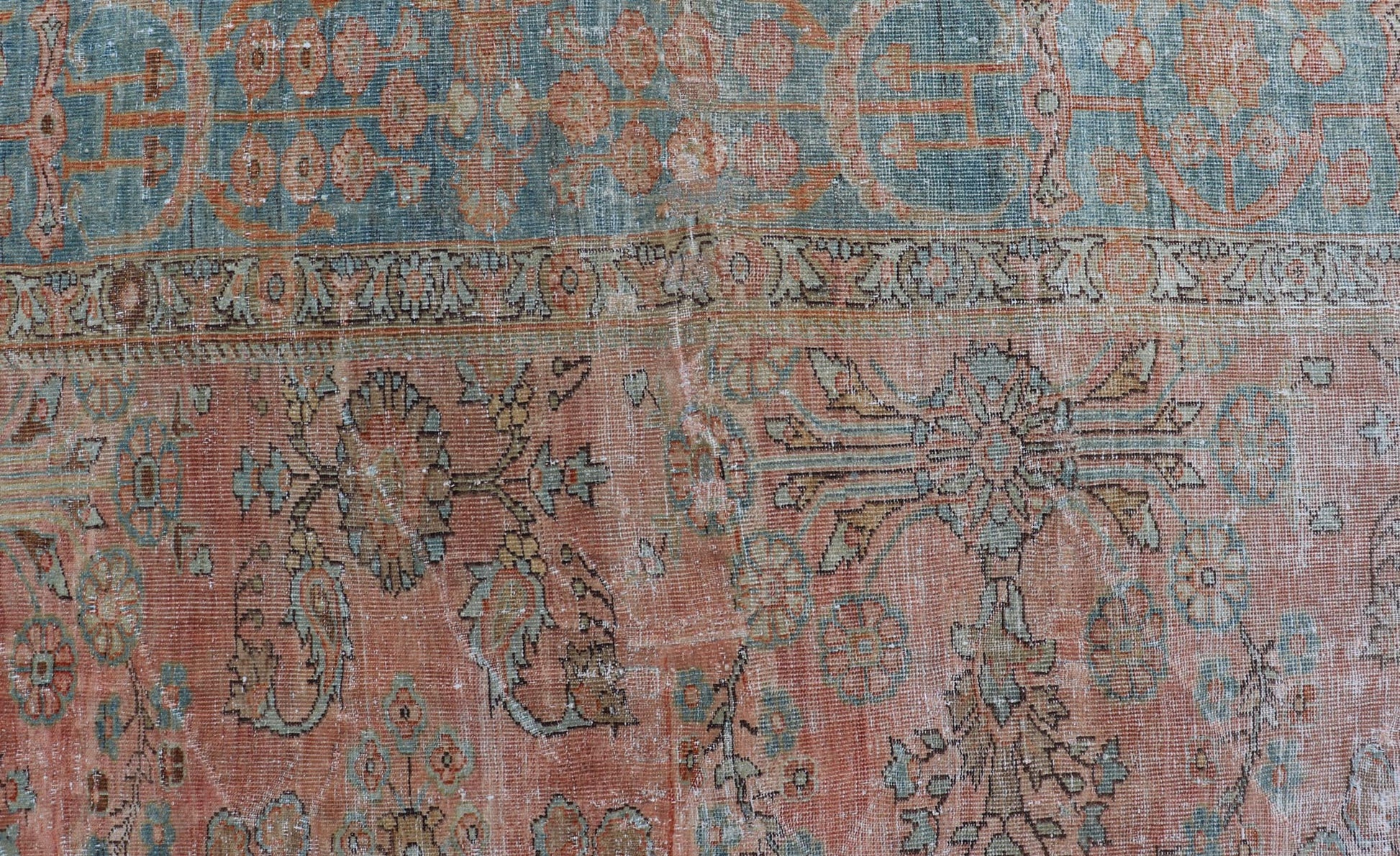 Antique Persian Muted Colored Sultanabad Mahal Rug with All Over Floral Design. Antique Mahal Sultanabad. Keivan Woven Arts; rug R20 - 1014, country of origin / type: Iran / Mahal, circa 1910. Measures: 9'2 x 11'11 This Antique Persian Sultanabad M... - Keivan Woven ArtsR20 - 1014 - 14132Rug