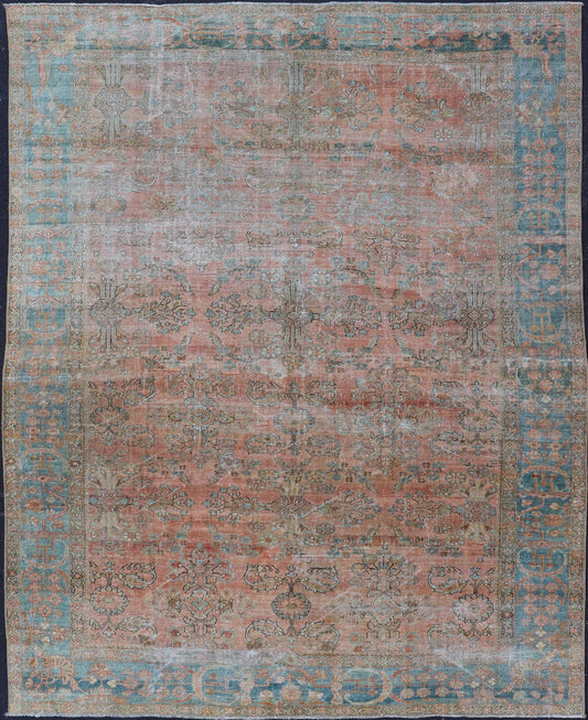 Antique Persian Muted Colored Sultanabad Mahal Rug with All Over Floral Design. Antique Mahal Sultanabad. Keivan Woven Arts; rug R20 - 1014, country of origin / type: Iran / Mahal, circa 1910. Measures: 9'2 x 11'11 This Antique Persian Sultanabad M... - Keivan Woven ArtsR20 - 1014 - 14132