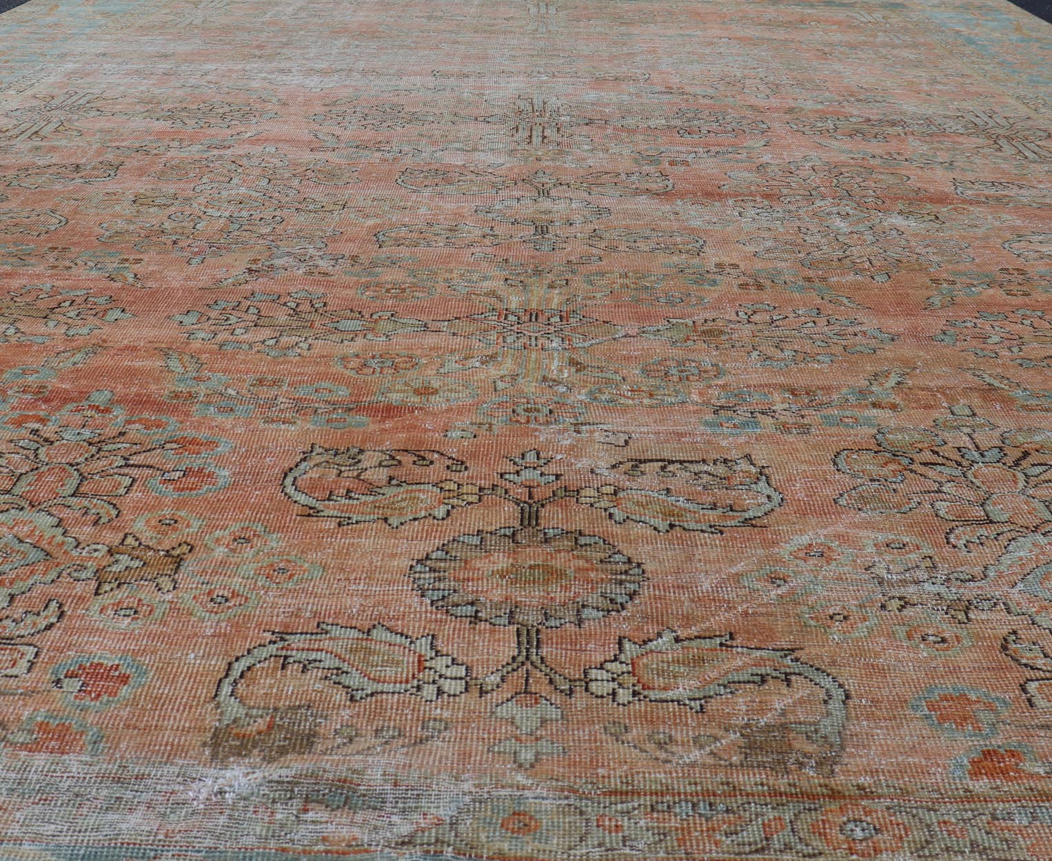 Antique Persian Muted Colored Sultanabad Mahal Rug with All Over Floral Design. Antique Mahal Sultanabad. Keivan Woven Arts; rug R20 - 1014, country of origin / type: Iran / Mahal, circa 1910. Measures: 9'2 x 11'11 This Antique Persian Sultanabad M... - Keivan Woven ArtsR20 - 1014 - 14132Rug