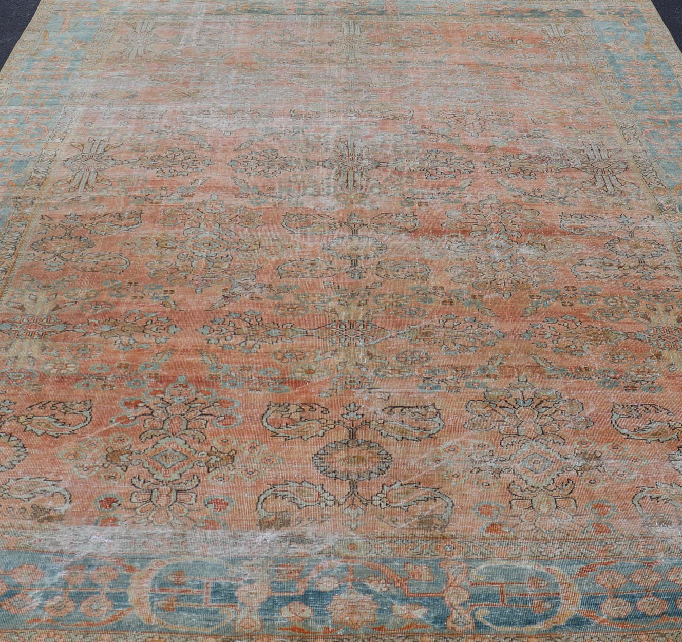 Antique Persian Muted Colored Sultanabad Mahal Rug with All Over Floral Design. Antique Mahal Sultanabad. Keivan Woven Arts; rug R20 - 1014, country of origin / type: Iran / Mahal, circa 1910. Measures: 9'2 x 11'11 This Antique Persian Sultanabad M... - Keivan Woven ArtsR20 - 1014 - 14132Rug