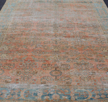Antique Persian Muted Colored Sultanabad Mahal Rug with All Over Floral Design. Antique Mahal Sultanabad. Keivan Woven Arts; rug R20 - 1014, country of origin / type: Iran / Mahal, circa 1910. Measures: 9'2 x 11'11 This Antique Persian Sultanabad M... - Keivan Woven ArtsR20 - 1014 - 14132Rug