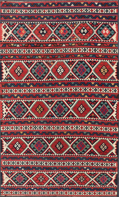 19th Century Antique Shirvan Kilim with Intricate Design in with Vibrant Colors. 19th Century Antique Shirvan Kilim with Intricate Design in with Vibrant Colors. Antique Shirvan Kilim Rug in with amazing intricacy and vibrant colors. Keivan Wov... - Keivan Woven ArtsR20 - 1103 - 14054
