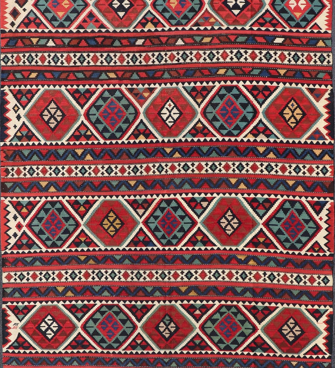 19th Century Antique Shirvan Kilim with Intricate Design in with Vibrant Colors. 19th Century Antique Shirvan Kilim with Intricate Design in with Vibrant Colors. Antique Shirvan Kilim Rug in with amazing intricacy and vibrant colors. Keivan Wov... - Keivan Woven ArtsR20 - 1103 - 14054
