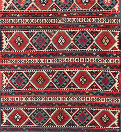 19th Century Antique Shirvan Kilim with Intricate Design in with Vibrant Colors. 19th Century Antique Shirvan Kilim with Intricate Design in with Vibrant Colors. Antique Shirvan Kilim Rug in with amazing intricacy and vibrant colors. Keivan Wov... - Keivan Woven ArtsR20 - 1103 - 14054
